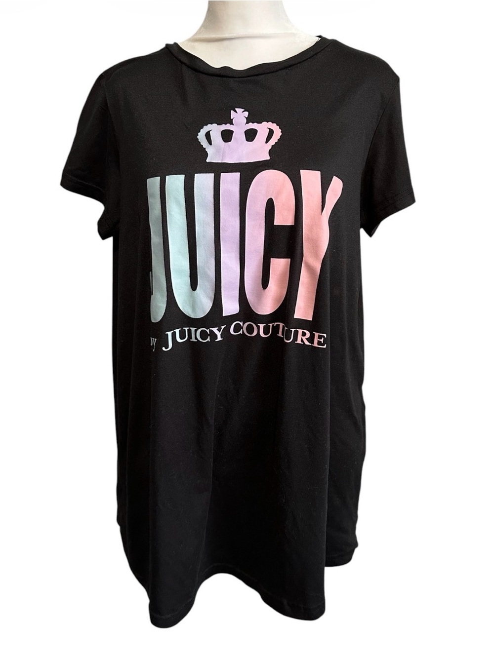 Juicy Couture Black Tee with Pastel Ombre Logo and Crown size M
